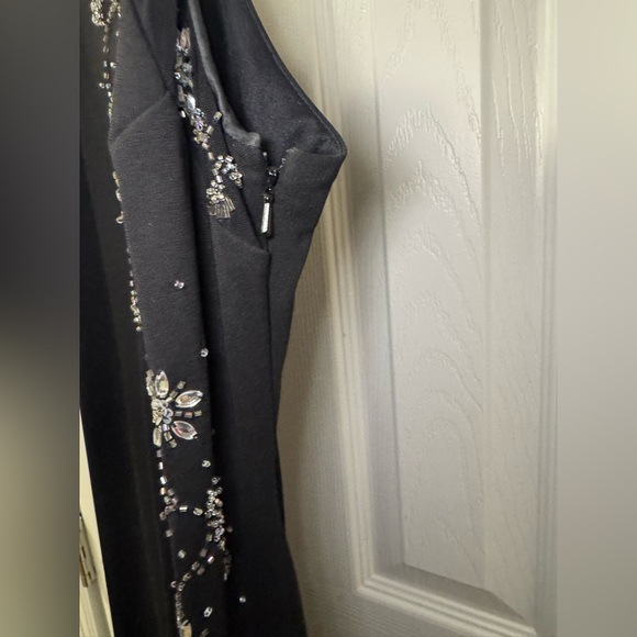 90s Black Evening Prom Dress High Neck Backless Strappy Beaded Size 4 Free Bag - Picture 5 of 12